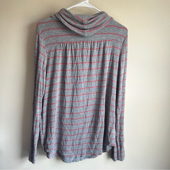 Loft Gray Striped Cowlneck Tunic Pullover Lightweight Sweater - Picture 4 of 5